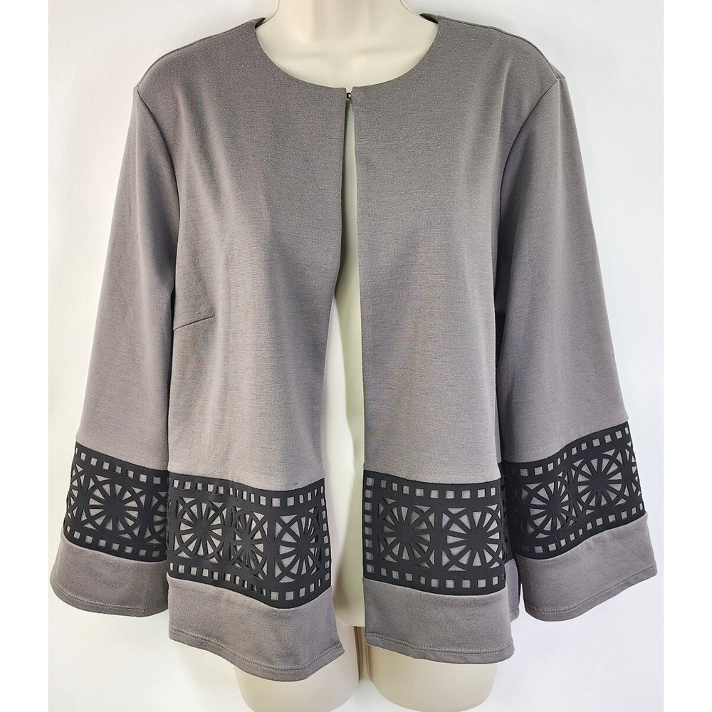 Bob Mackie Wearable Art Women's M Open Front Jacket Gray Black Cutout Detail